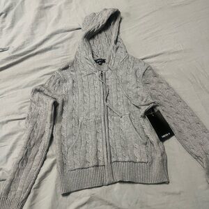 Forever 21 Gray Zip-Up Cable Knit Sweater